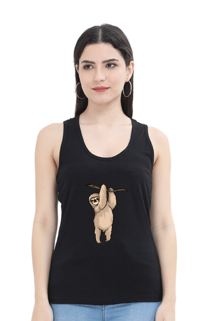 Women Sloth Tank Top - hanging posed sloth