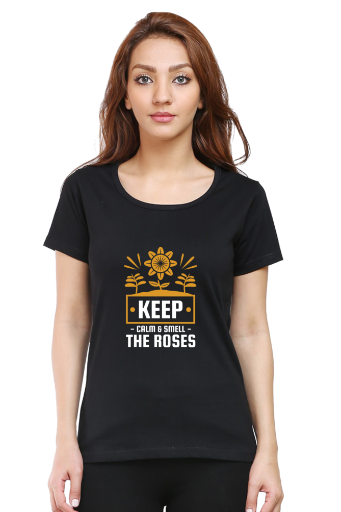 Women’s Round Neck Printed Gardening T-Shirts - keep calm