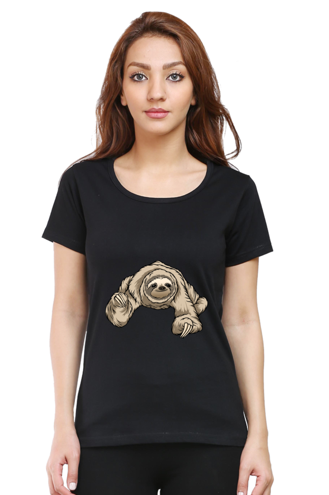 Women’s Round Neck Printed Sloth T-Shirts -  twerking sloth
