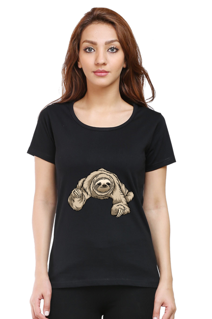 Women’s Round Neck Printed Sloth T-Shirts -  twerking sloth