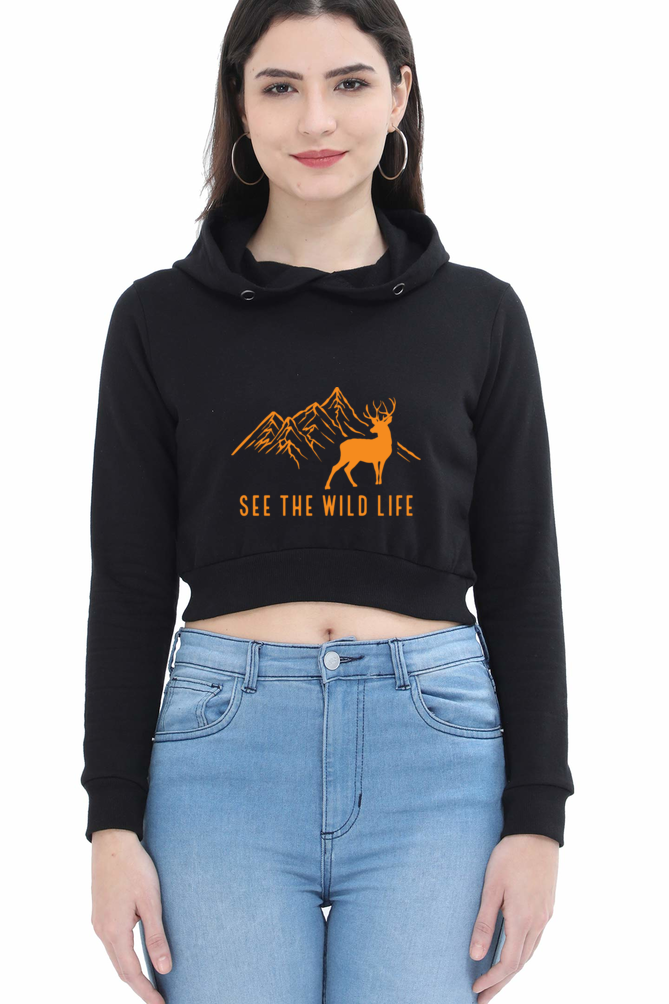 Women Adventure Crop Hoodies - wildlife