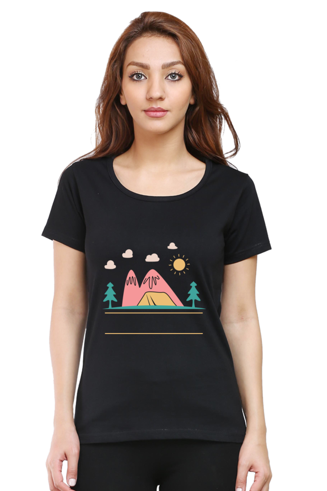 Women’s Round Neck Printed Adventure T-Shirts -  campfire