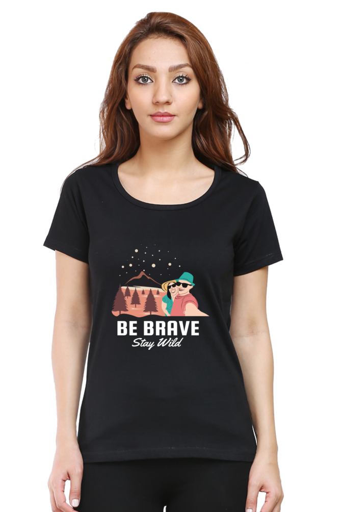 Women’s Round Neck Printed Adventure T-Shirts -  stay wild