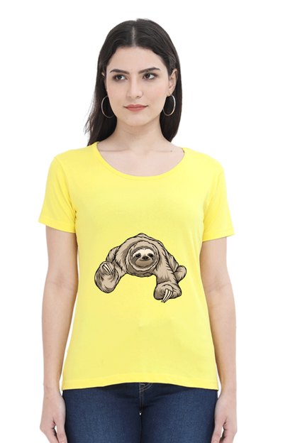 Women’s Round Neck Printed Sloth T-Shirts -  twerking sloth