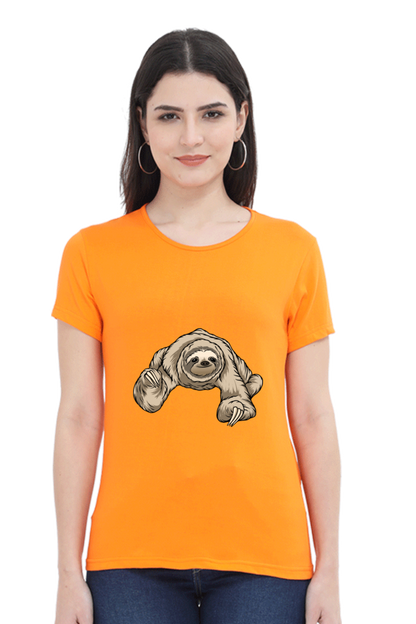 Women’s Round Neck Printed Sloth T-Shirts -  twerking sloth