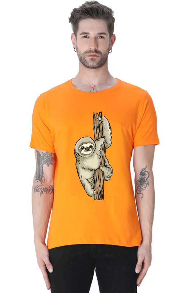 Men's Round Neck Sloth T-Shirt - keep smiling