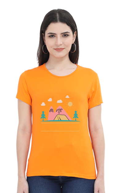 Women’s Round Neck Printed Adventure T-Shirts -  campfire