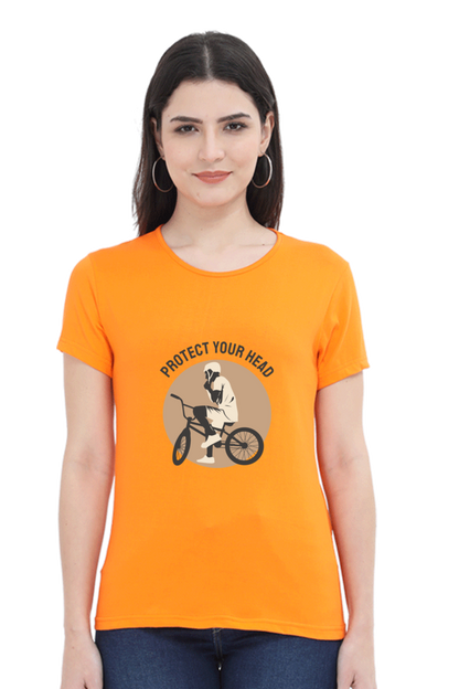 Women’s Round Neck Printed Rider T-Shirts -  protect head