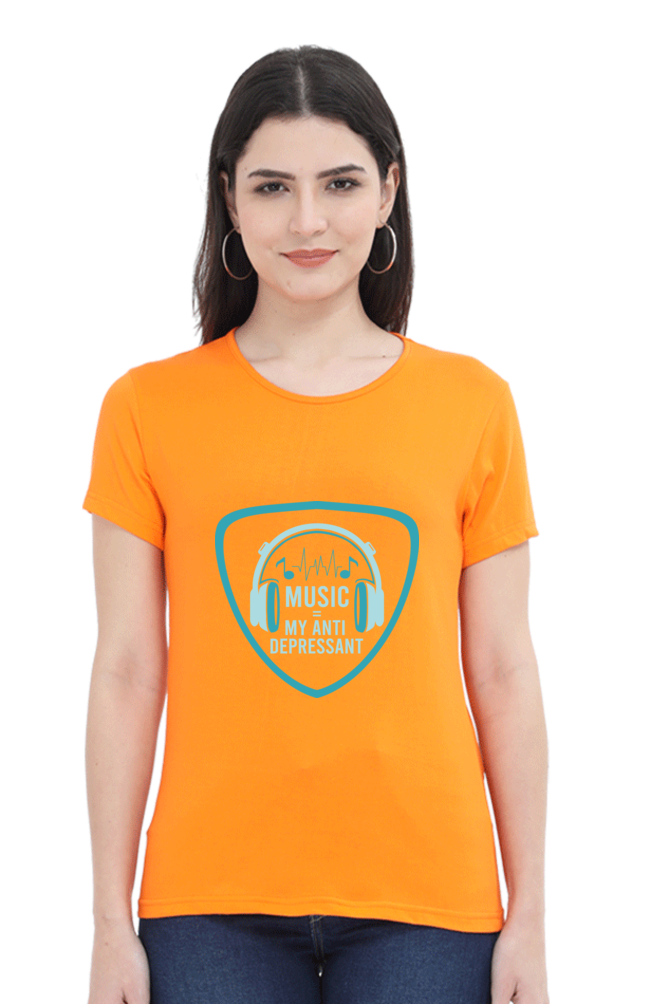 Women’s Round Neck Printed Music T-Shirts - Anit - Depressant