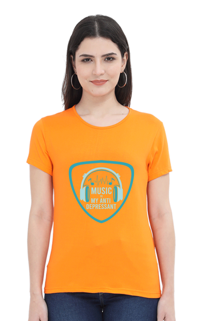 Women’s Round Neck Printed Music T-Shirts - Anit - Depressant
