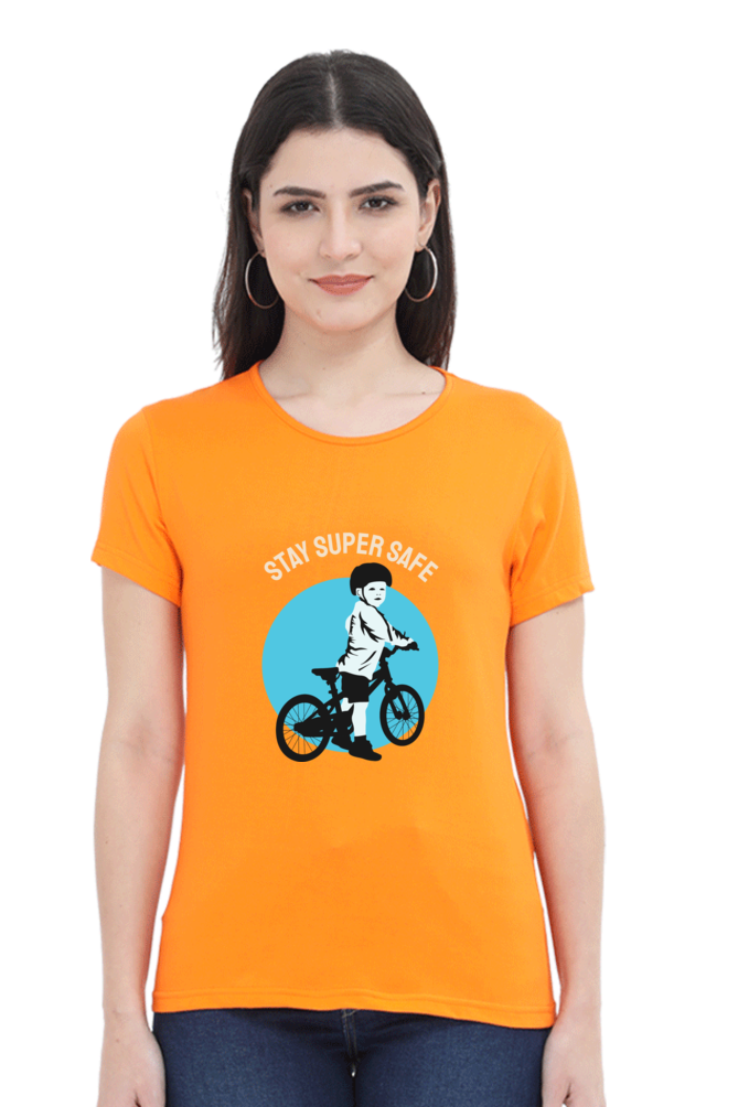 Women’s Round Neck Printed Rider T-Shirts -  super safe