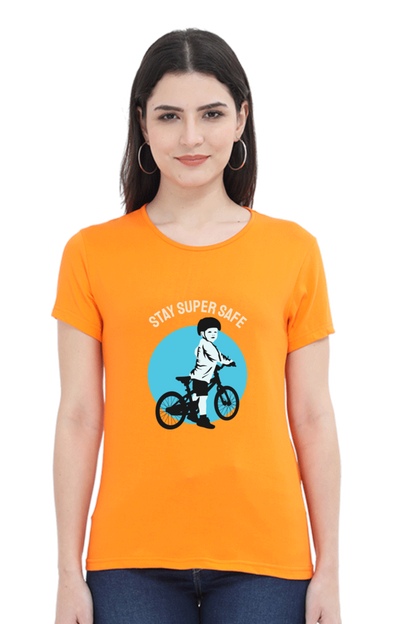 Women’s Round Neck Printed Rider T-Shirts -  super safe