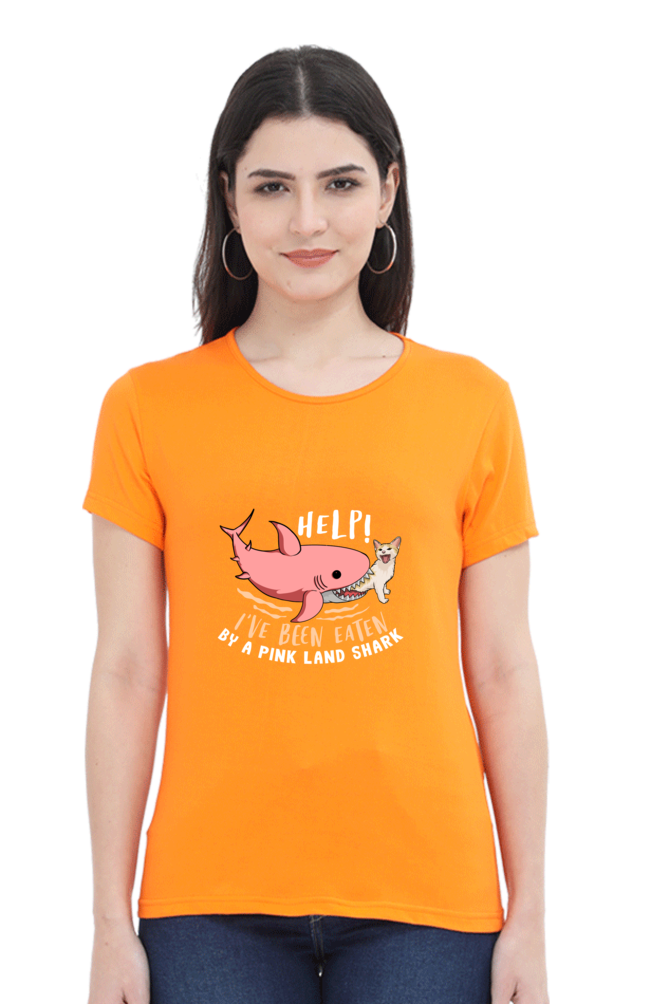 Women’s Round Neck Printed Funny & Queen SVG T-Shirts -  Shark