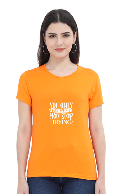Women’s Round Neck Printed Motivational T-Shirts -  Trying