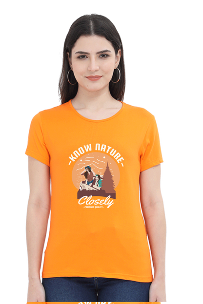 Women’s Round Neck Printed Adventure T-Shirts -  know nature