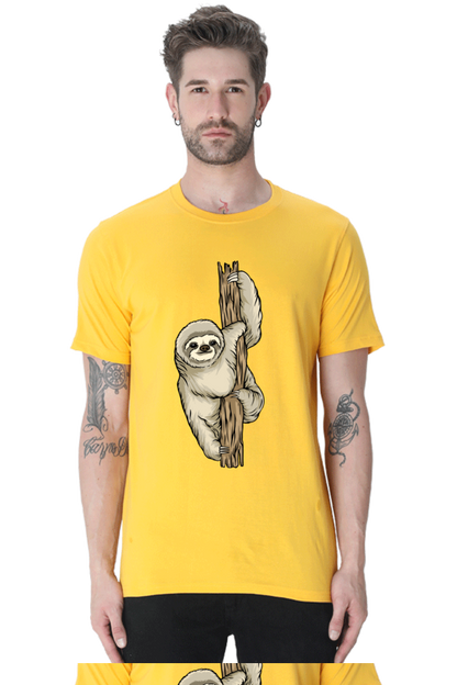 Men's Round Neck Sloth T-Shirt - keep smiling