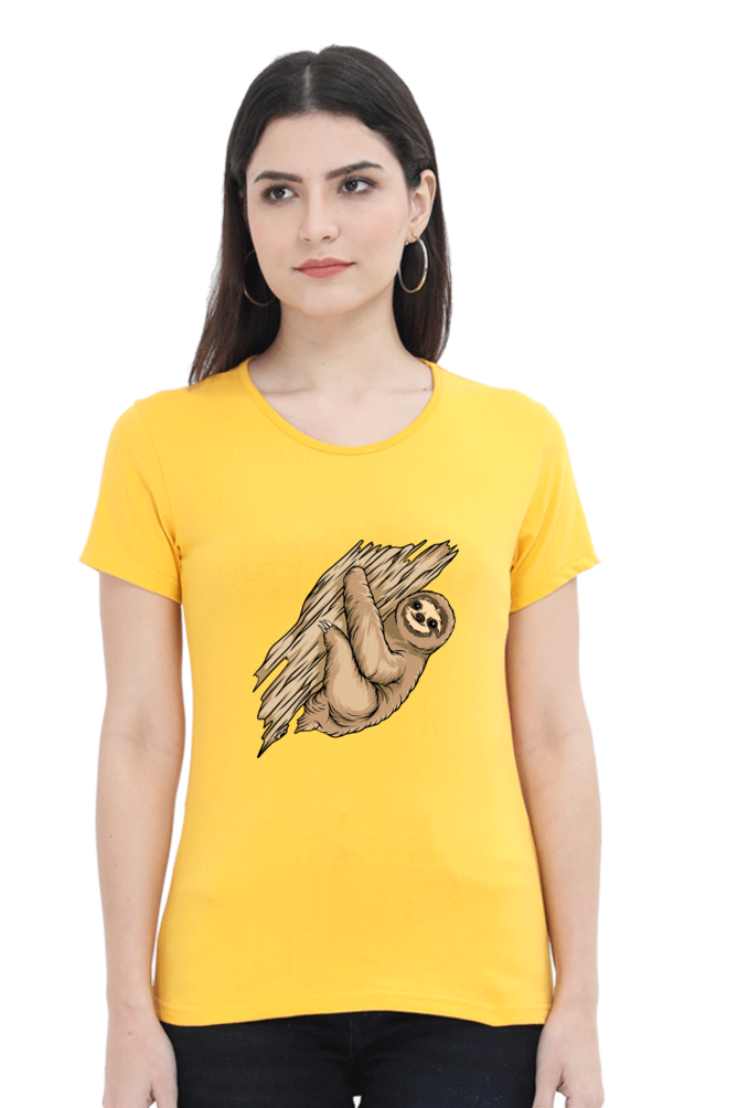 Women’s Round Neck Printed Sloth T-Shirts -  sloth baby hug