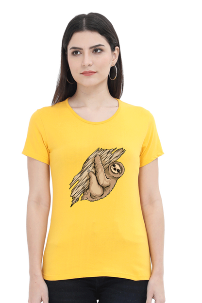 Women’s Round Neck Printed Sloth T-Shirts -  sloth baby hug