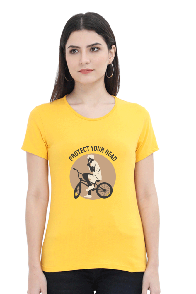 Women’s Round Neck Printed Rider T-Shirts -  protect head