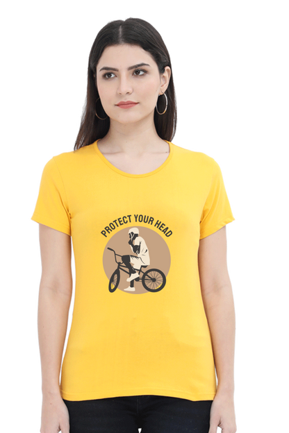 Women’s Round Neck Printed Rider T-Shirts -  protect head
