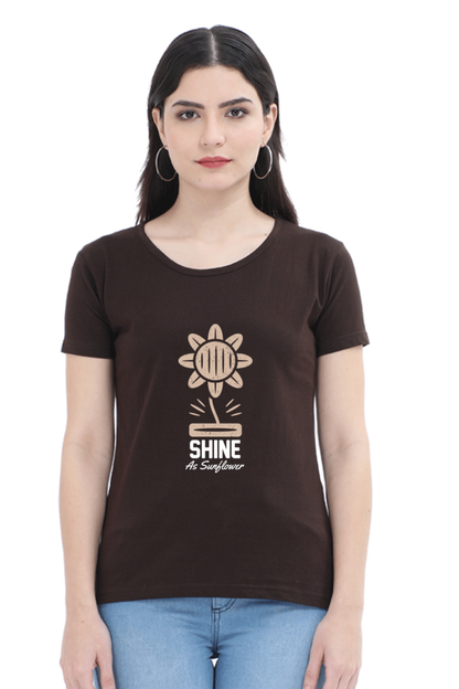 Women’s Round Neck Printed Gardening T-Shirts -   shine
