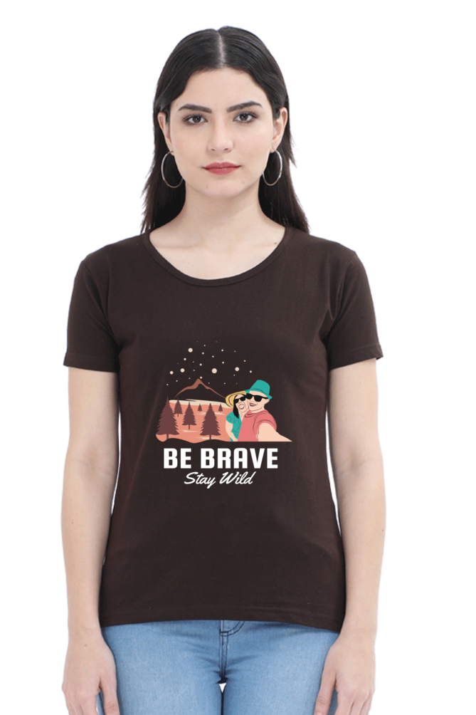 Women’s Round Neck Printed Adventure T-Shirts -  stay wild