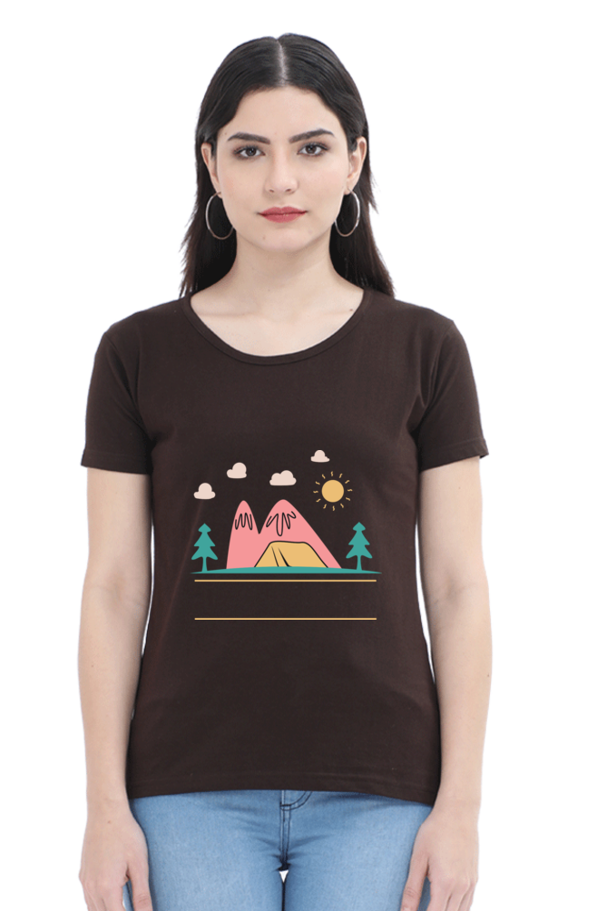 Women’s Round Neck Printed Adventure T-Shirts -  campfire