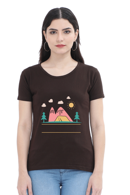 Women’s Round Neck Printed Adventure T-Shirts -  campfire
