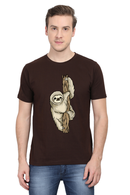 Men's Round Neck Sloth T-Shirt - keep smiling