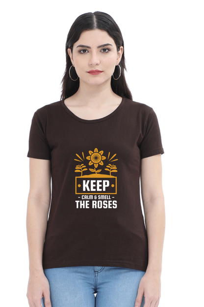 Women’s Round Neck Printed Gardening T-Shirts - keep calm