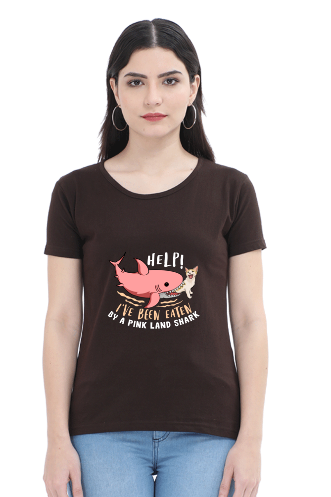 Women’s Round Neck Printed Funny & Queen SVG T-Shirts -  Shark