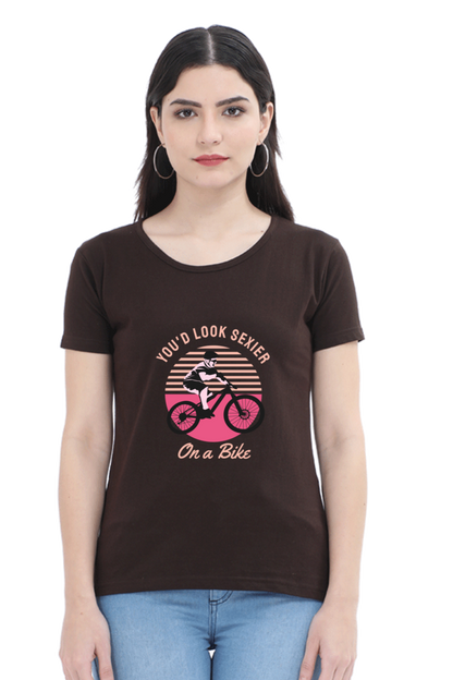 Women’s Round Neck Printed Rider T-Shirts -  on bike