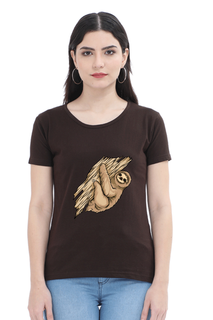 Women’s Round Neck Printed Sloth T-Shirts -  sloth baby hug