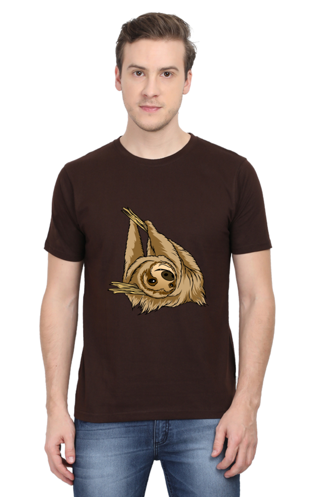 Men's Round Neck Sloth T-Shirt - say cheese