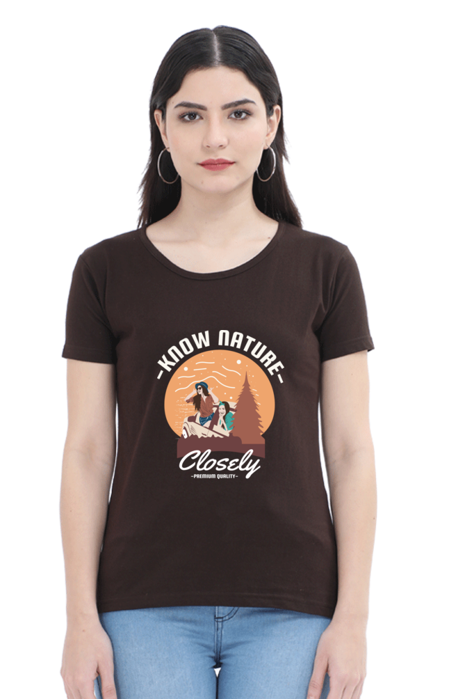 Women’s Round Neck Printed Adventure T-Shirts -  know nature