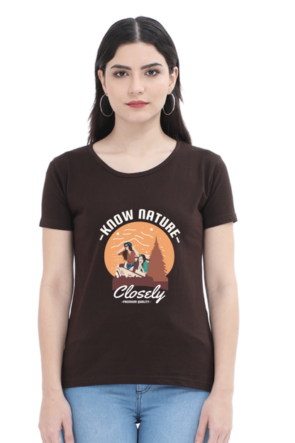 Women’s Round Neck Printed Adventure T-Shirts -  know nature