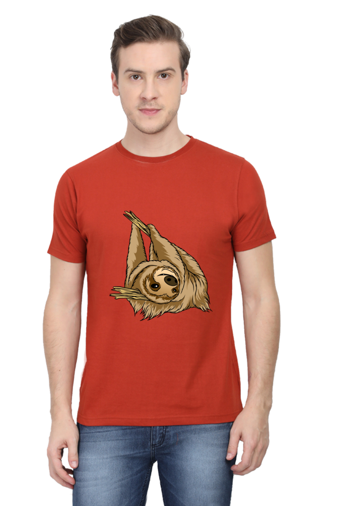 Men's Round Neck Sloth T-Shirt - say cheese