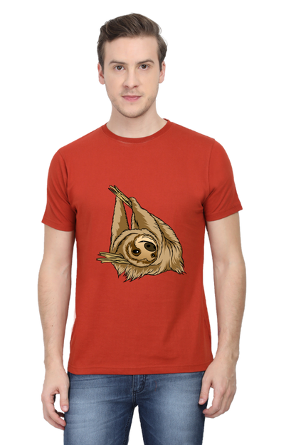 Men's Round Neck Sloth T-Shirt - say cheese