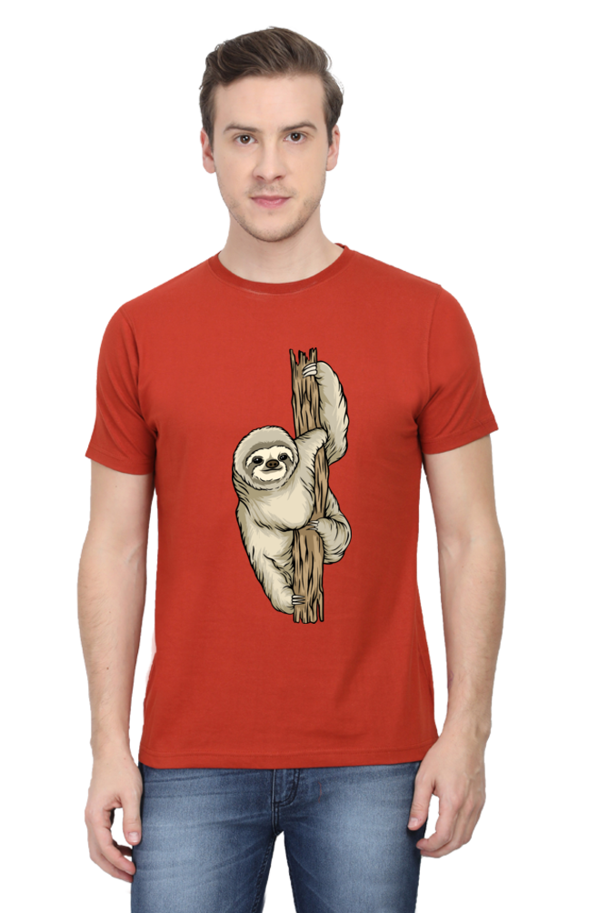 Men's Round Neck Sloth T-Shirt - keep smiling