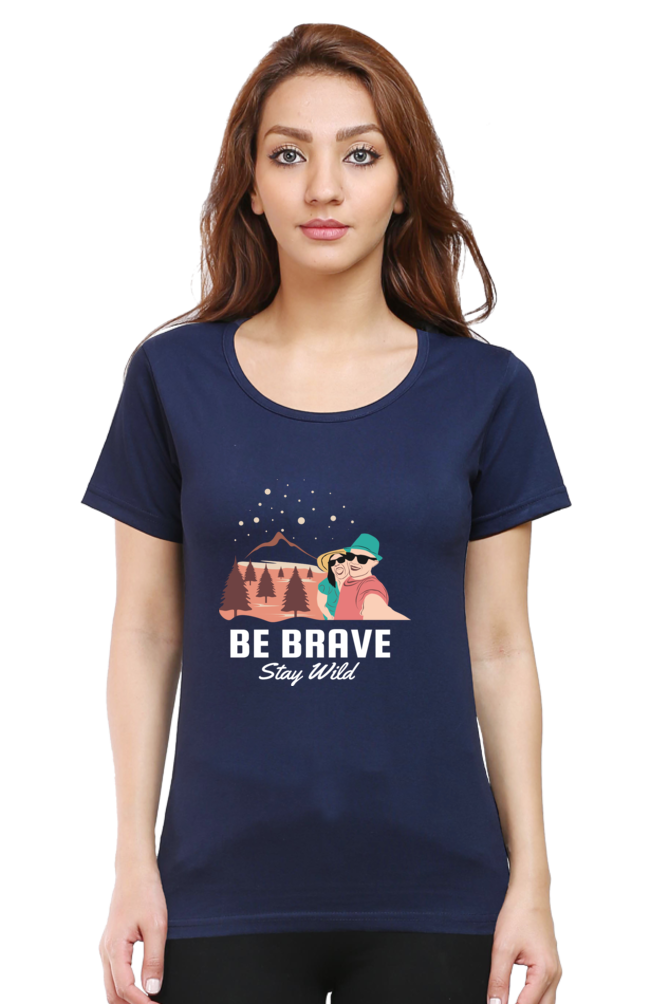Women’s Round Neck Printed Adventure T-Shirts -  stay wild