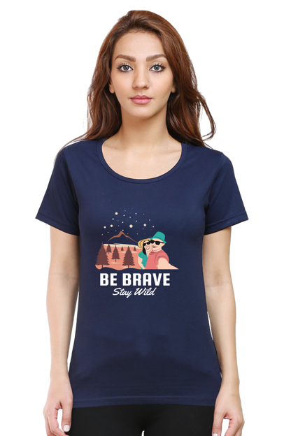 Women’s Round Neck Printed Adventure T-Shirts -  stay wild