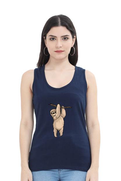 Women Sloth Tank Top - hanging posed sloth