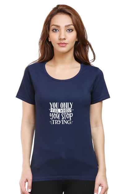Women’s Round Neck Printed Motivational T-Shirts -  Trying