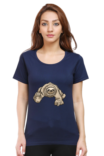 Women’s Round Neck Printed Sloth T-Shirts -  twerking sloth