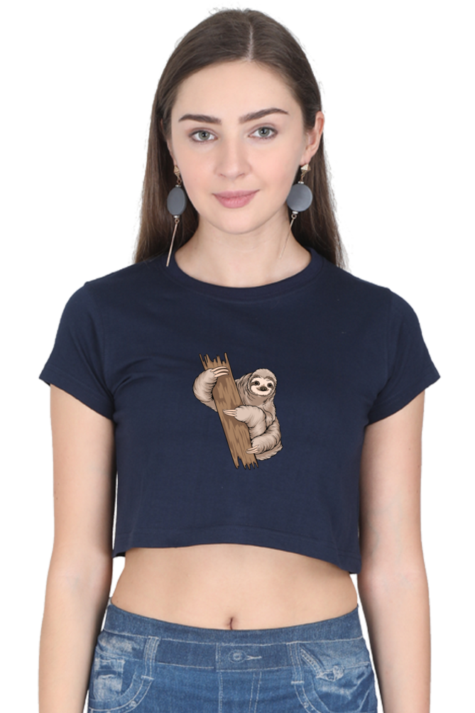 Women Sloth Crop Top - wood hug