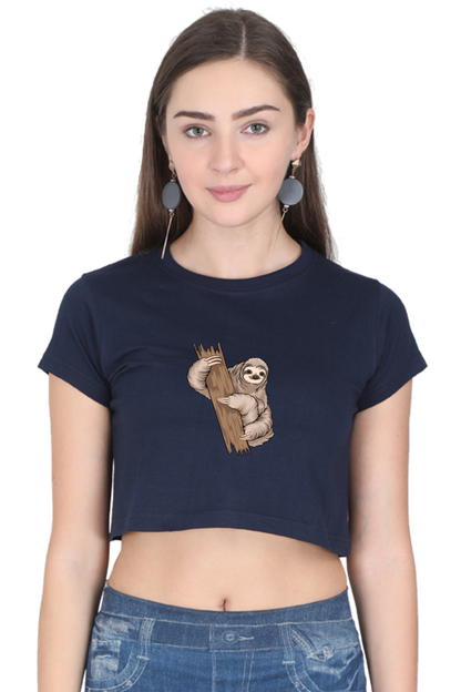 Women Sloth Crop Top - wood hug