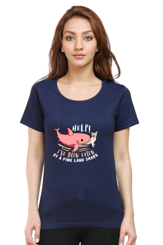 Women’s Round Neck Printed Funny & Queen SVG T-Shirts -  Shark