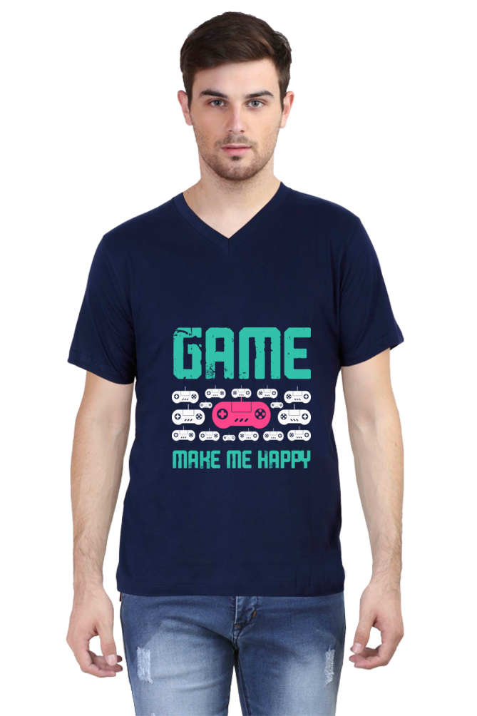 Men's Gamer V Neck T-Shirt - Happy