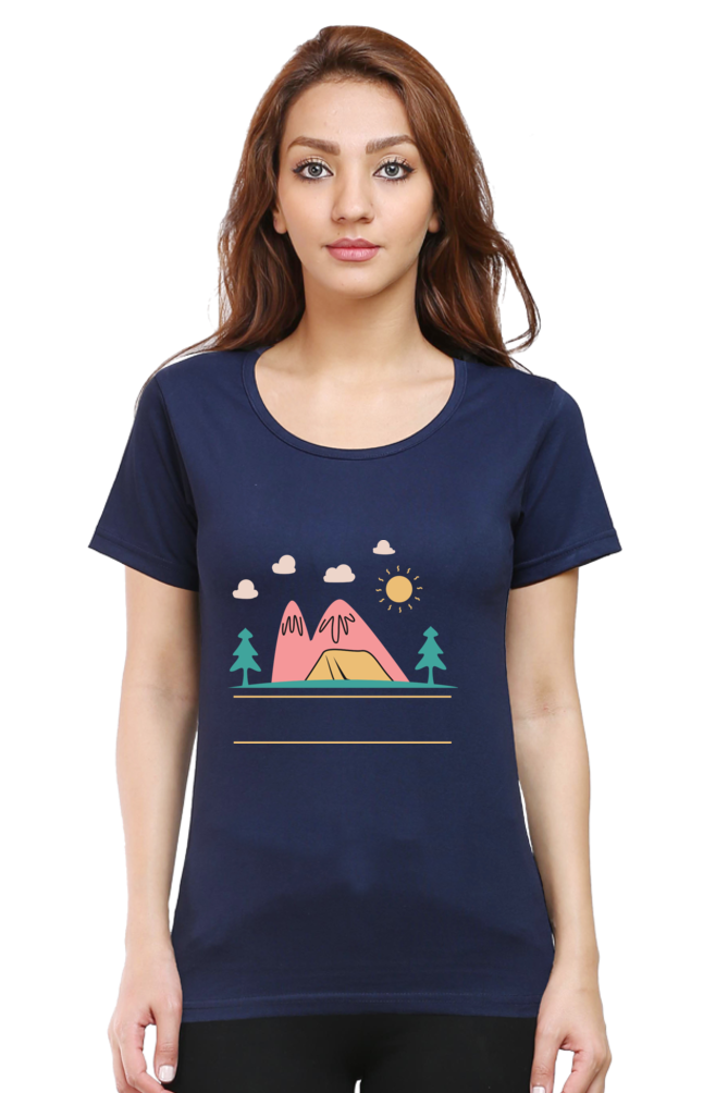 Women’s Round Neck Printed Adventure T-Shirts -  campfire