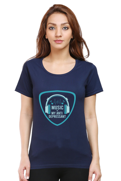 Women’s Round Neck Printed Music T-Shirts - Anit - Depressant